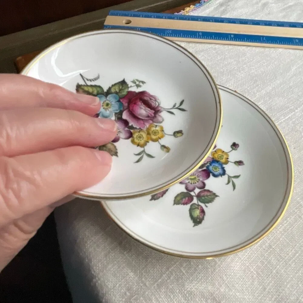 Set of 2 Royal Worcester hand-painted bone China coasters.